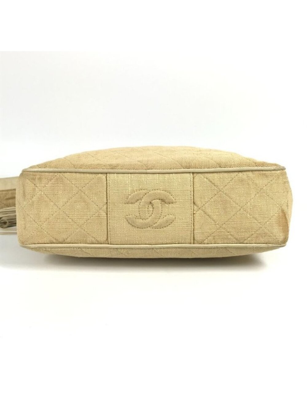 Chanel Shoulder Bag Logo Quilted Fringe Tassel Canvas Beige - Picture 5 of 9